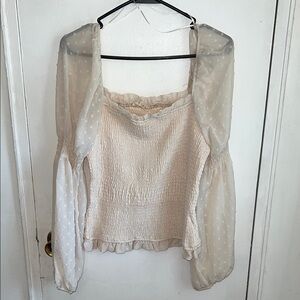 Promesa Large Elegant Cream Sheer Sleeve Top